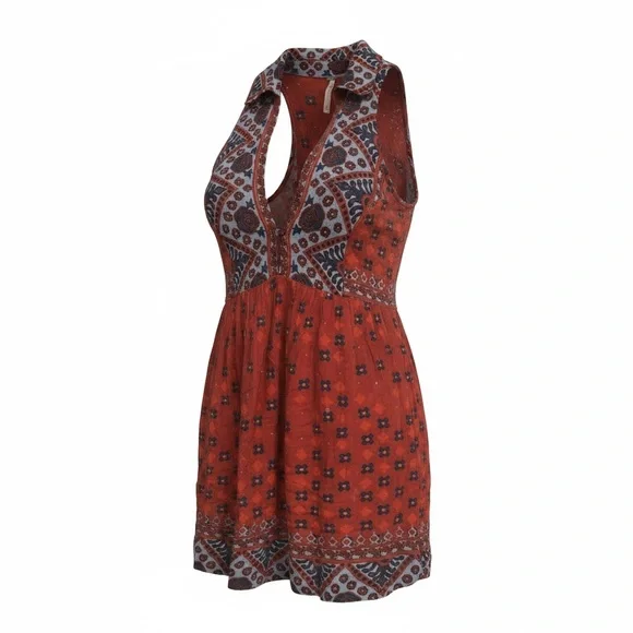 Free People Vibrant Red and Blue Patterned Backless Dress - Picture 3 of 3